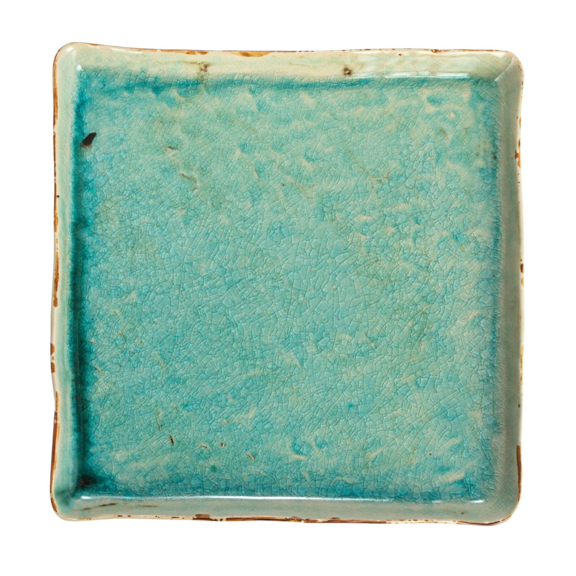 Hello Honey® 11" Square Aqua Reactive Crackle Glaze Stoneware Serving Trays, 6ct.
